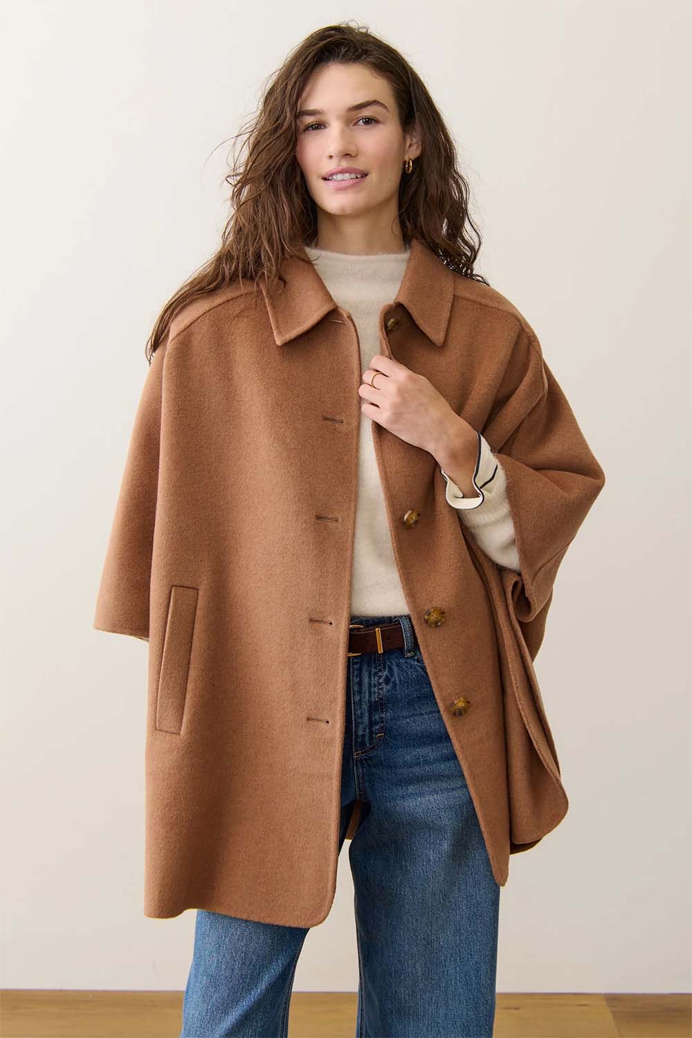 Marine Layer - Colette Wool Drape Coat - Camel - Front