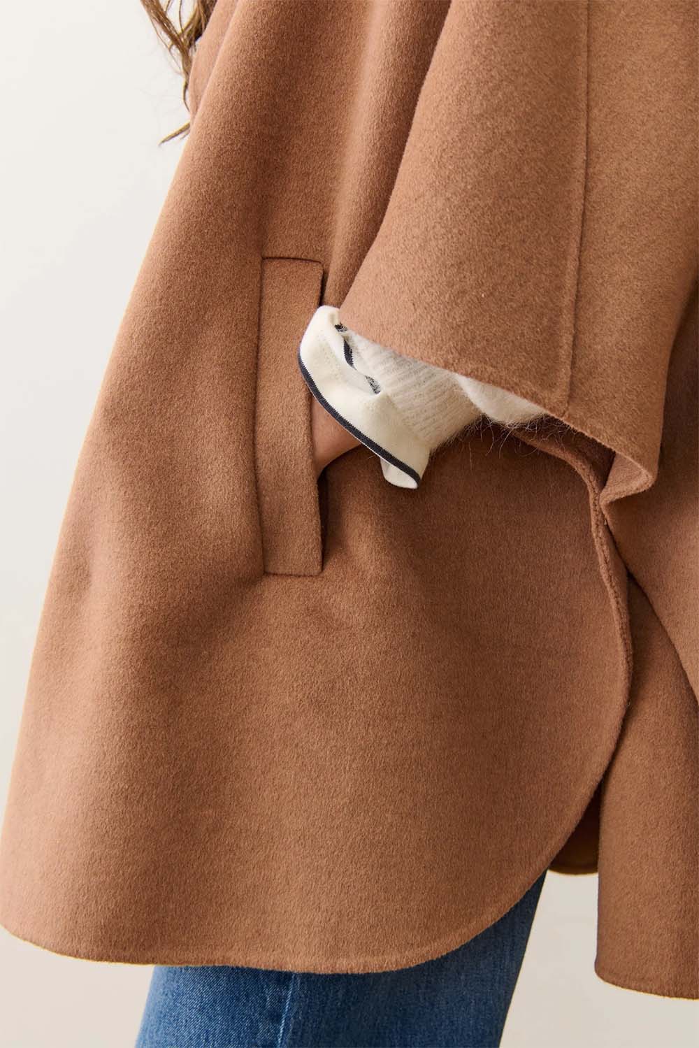 Marine Layer - Colette Wool Drape Coat - Camel  - Pocket