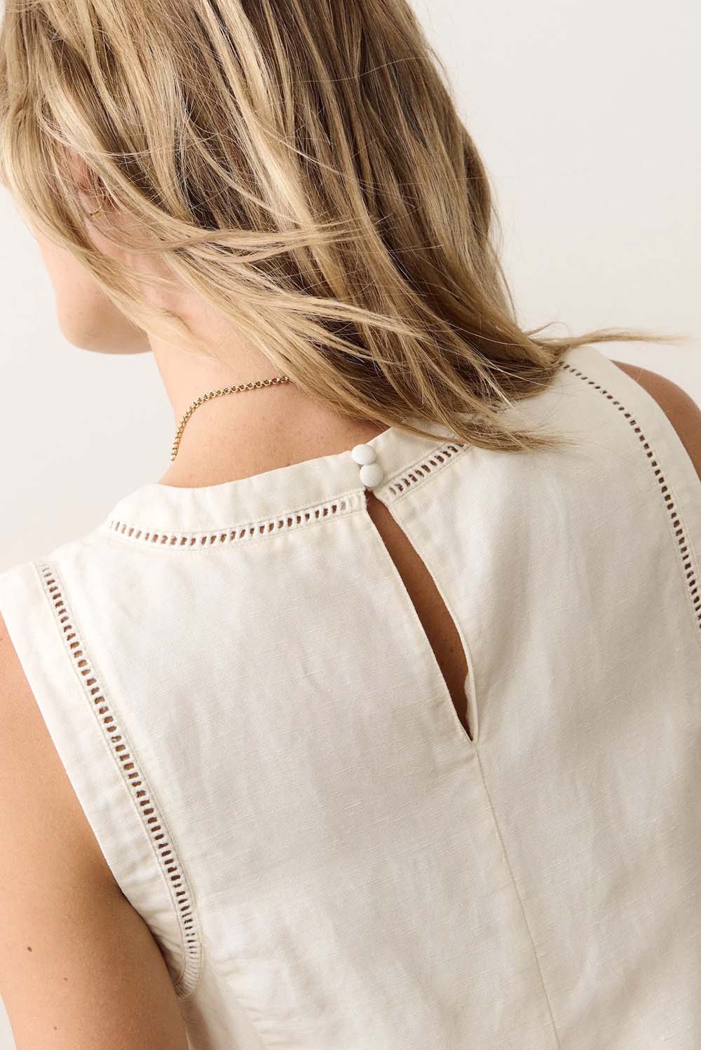 marine layer cora linen mini dress antique white back detail