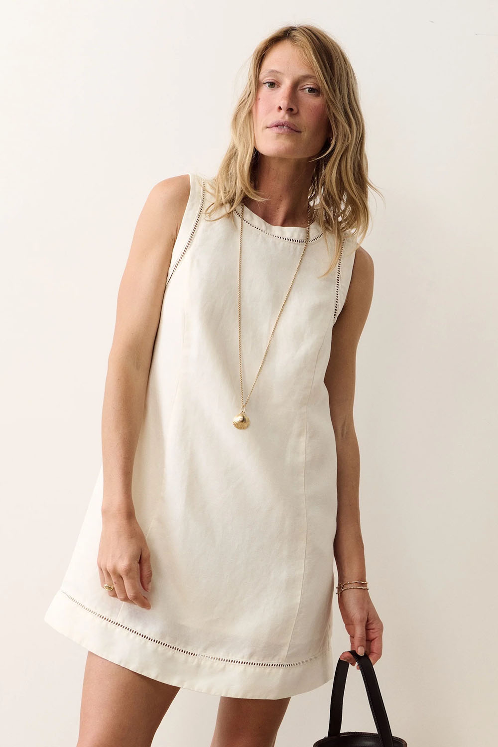 marine layer cora linen mini dress antique white front