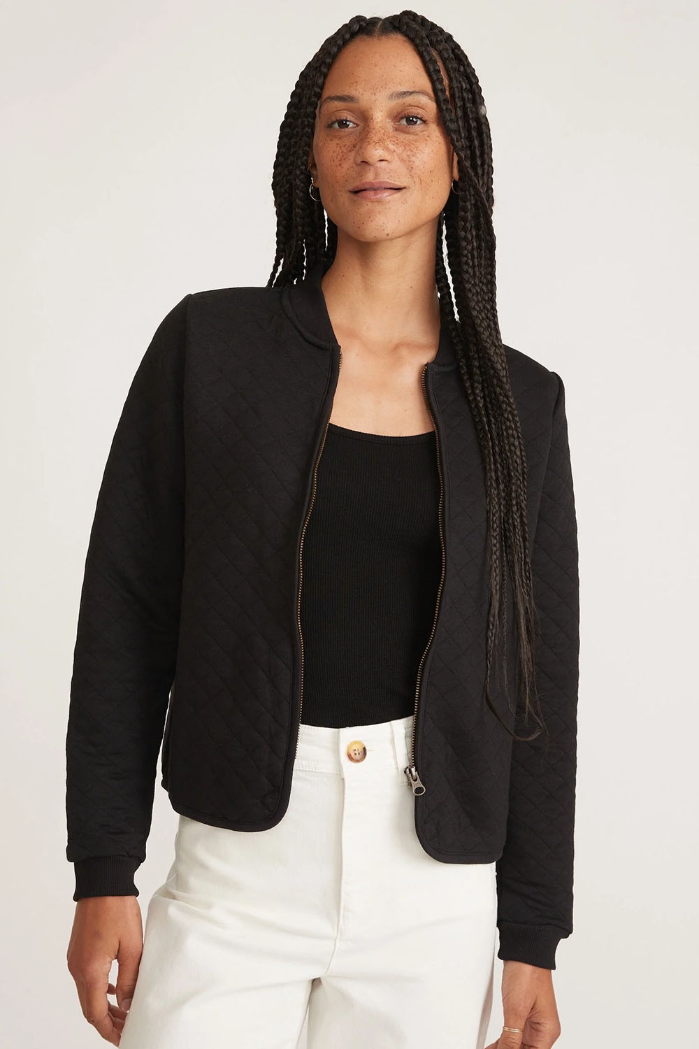 marine layer corbet quilted bomber black front