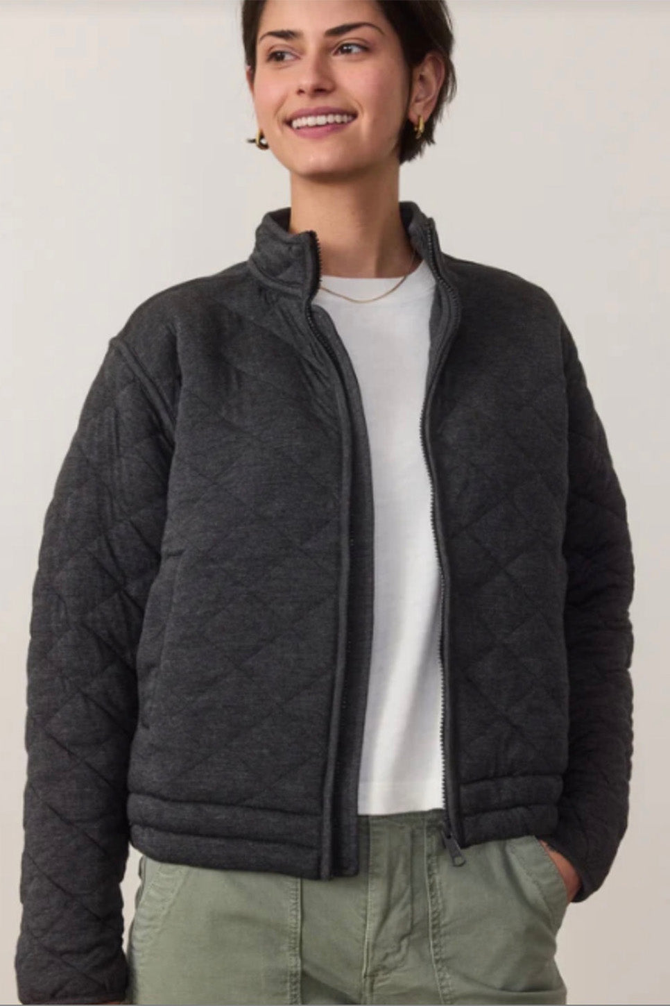 marine layer corbet quilted jacket charcoal front