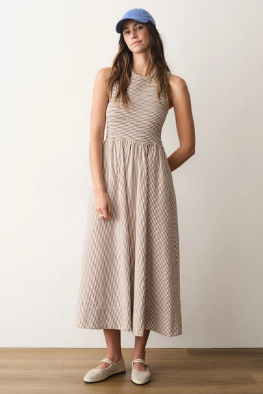 marine layer darcy seersucker maxi mocha stripe