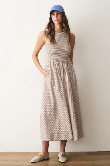 marine layer darcy seersucker maxi mocha stripe front
