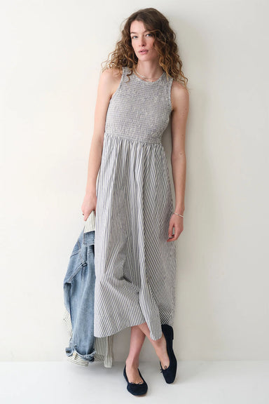 marine layer darcy smocked dress navy stripe