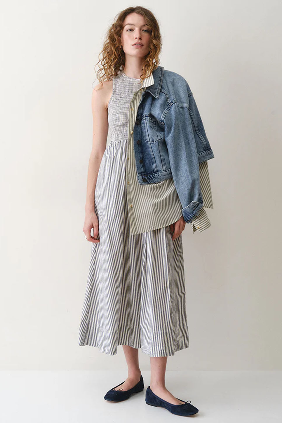 marine layer darcy smocked dress navy stripe