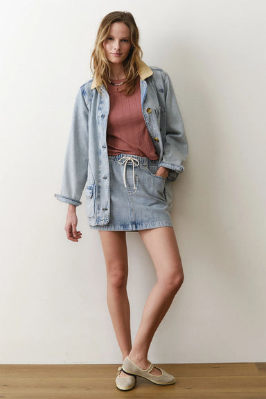 marine layer ella denim mini skirt light wash