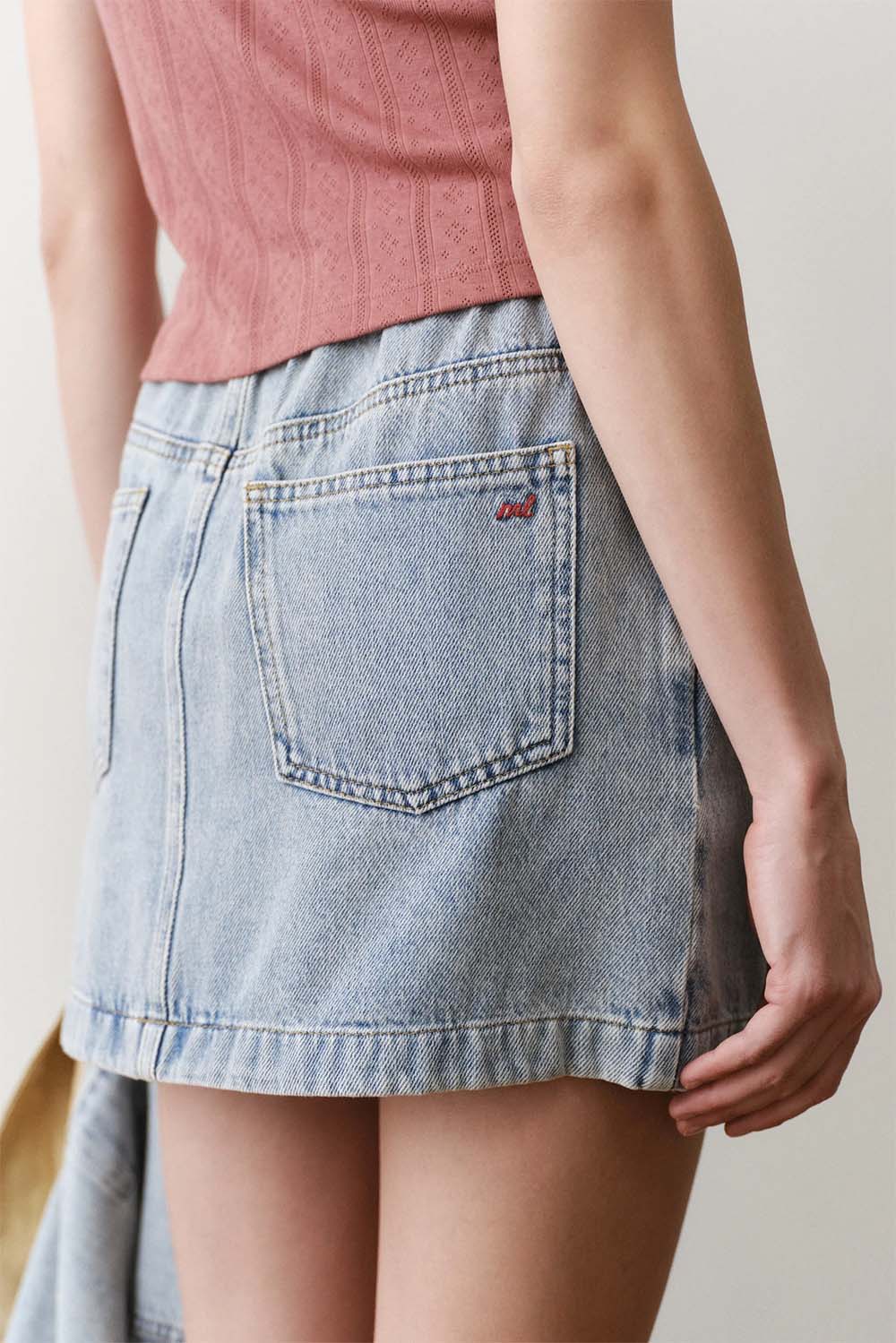 marine layer ella denim mini skirt light wash back