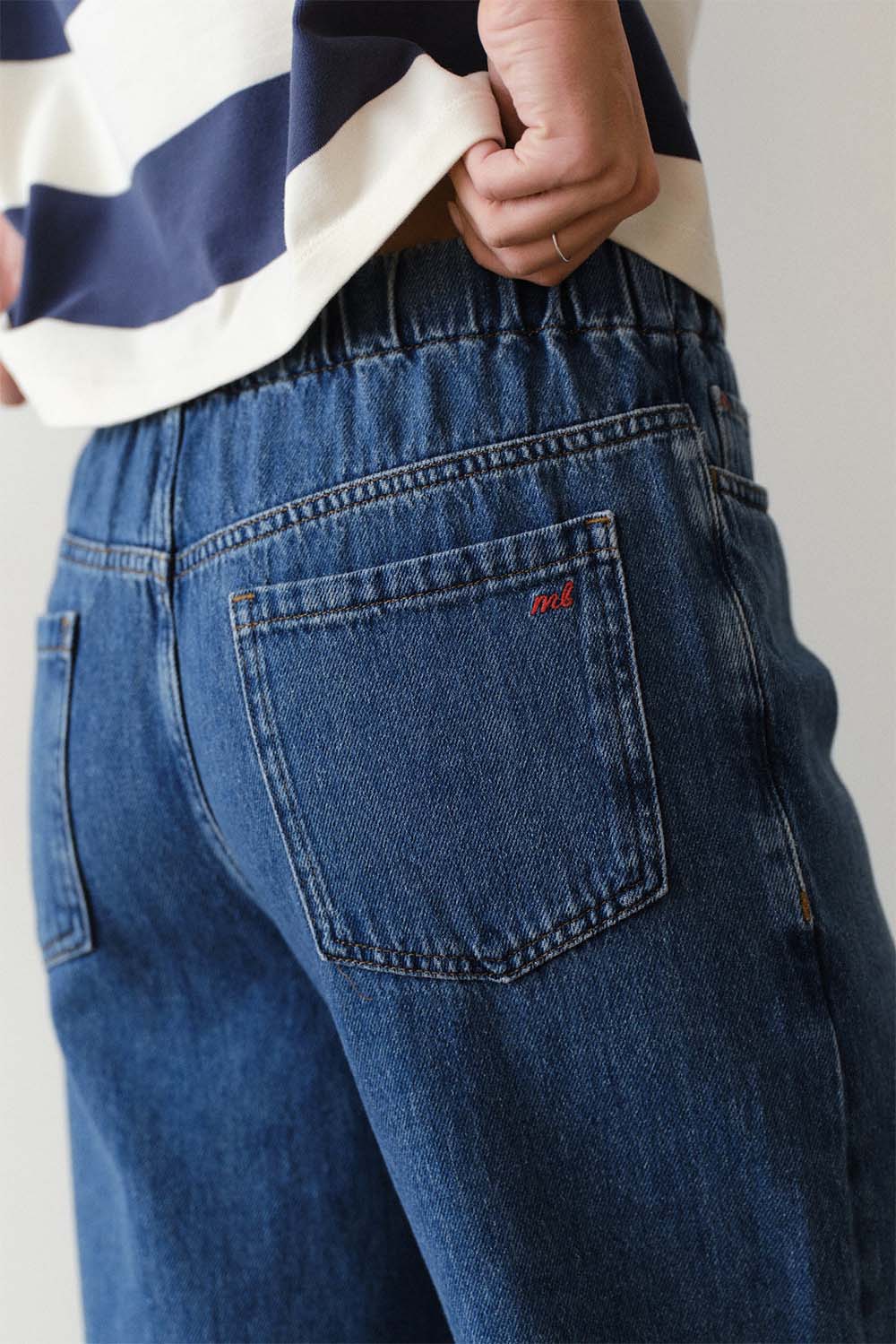 marine layer ella wide leg pant medium wash back detail