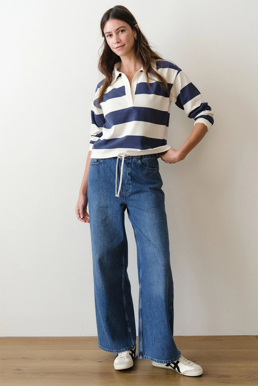 marine layer ella wide leg pant medium wash front