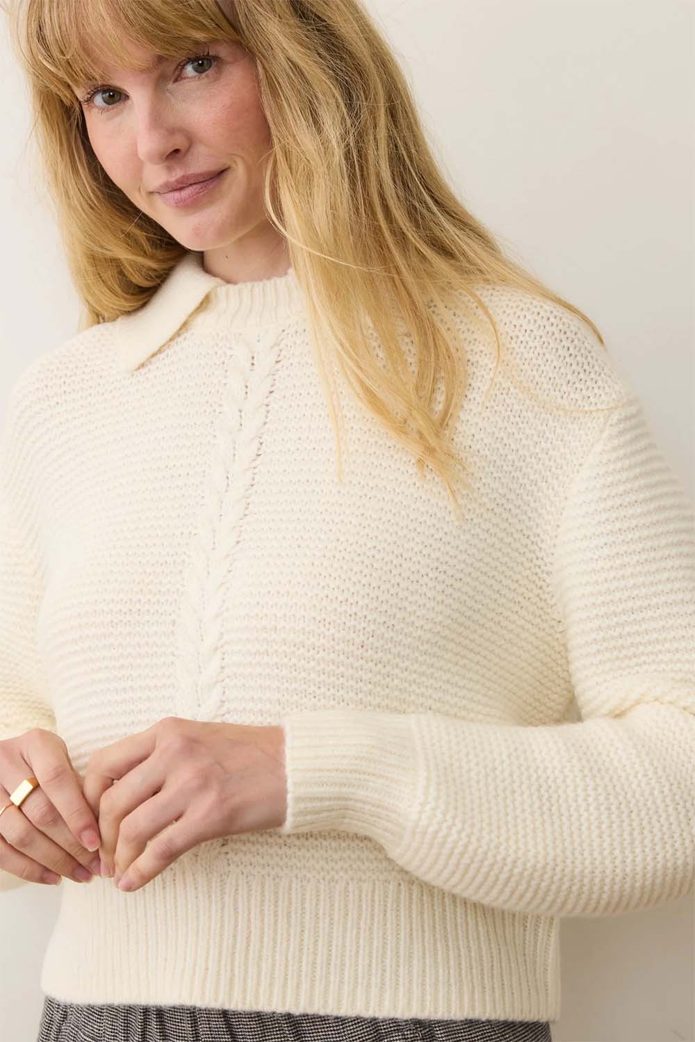 Marine Layer - Everly Knit Sweater Polo - Cream - Detail