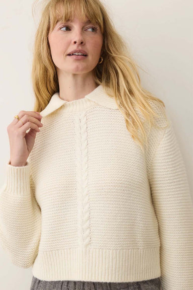Marine Layer - Everly Knit Sweater Polo - Cream - Front