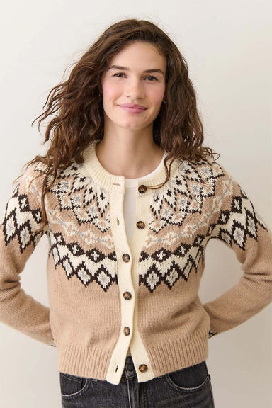 Marine Layer - Fiorella Cardigan - Neutral Fair Isle - Front