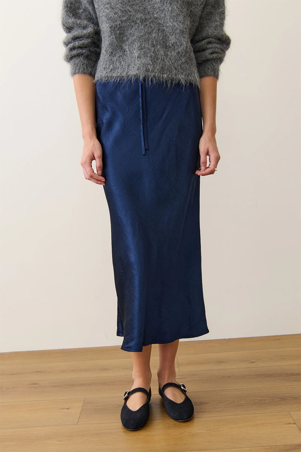 marine layer gabrielle slip skirt navy front
