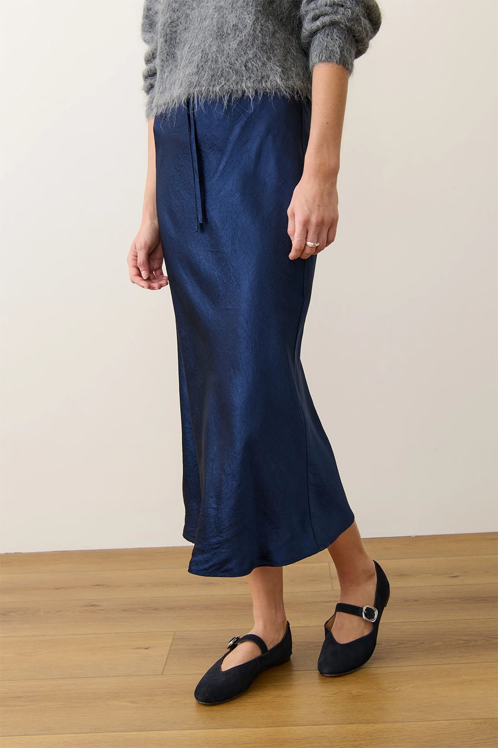 marine layer gabrielle slip skirt navy side