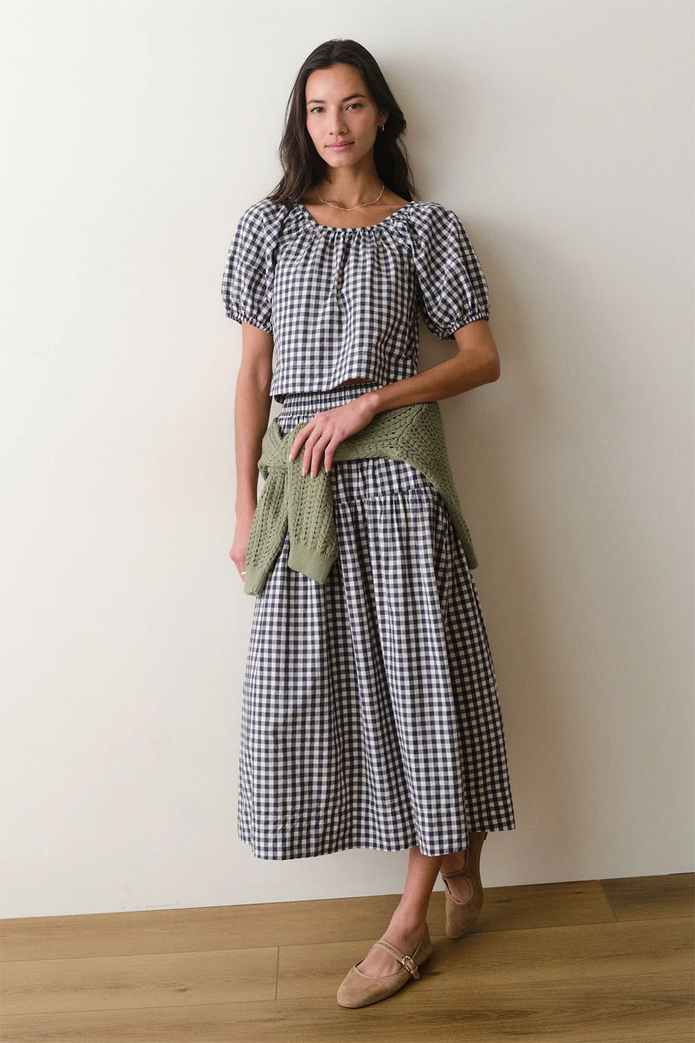 marine layer gia poplin blouse navy gingham