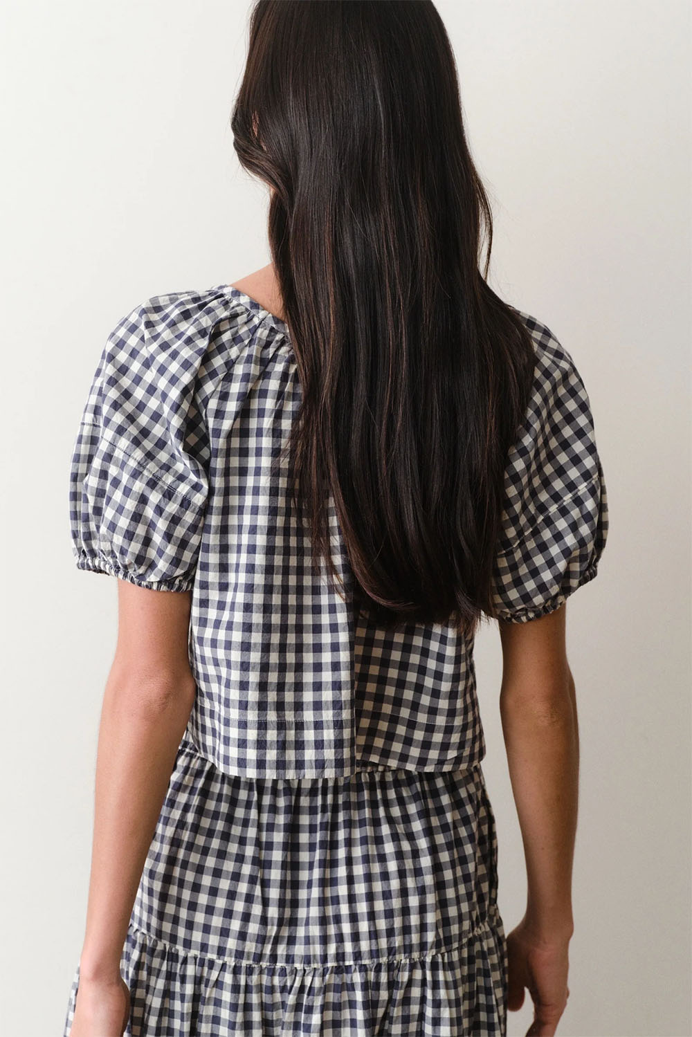 marine layer gia poplin blouse navy gingham back