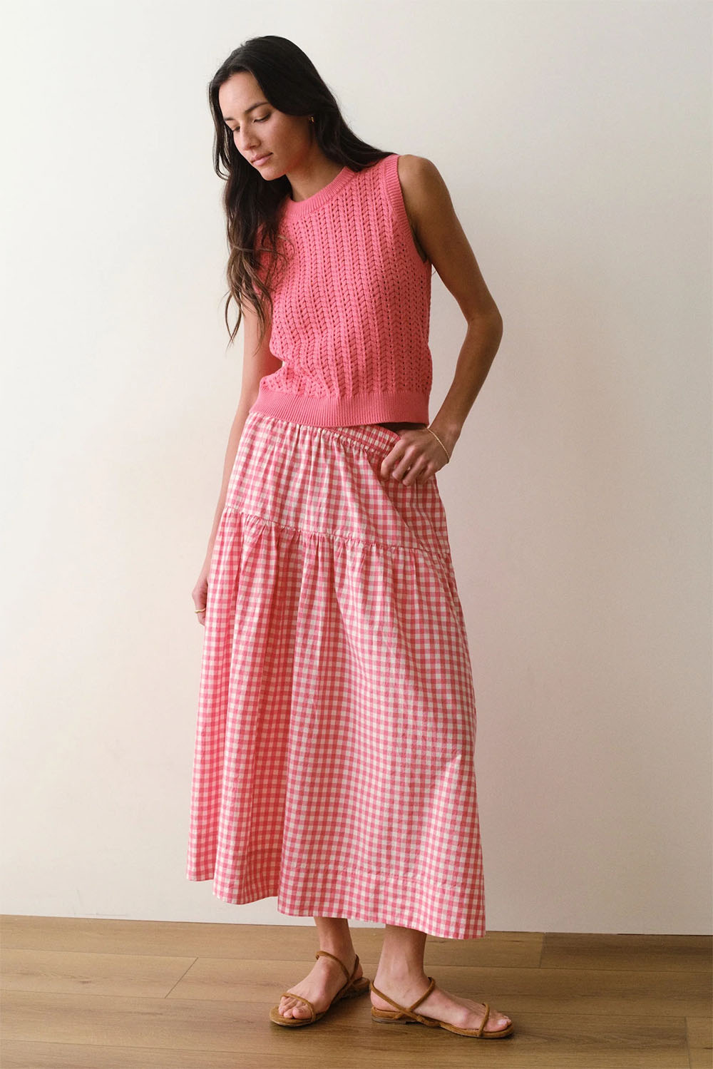 marine layer gia poplin skirt cherry gingham