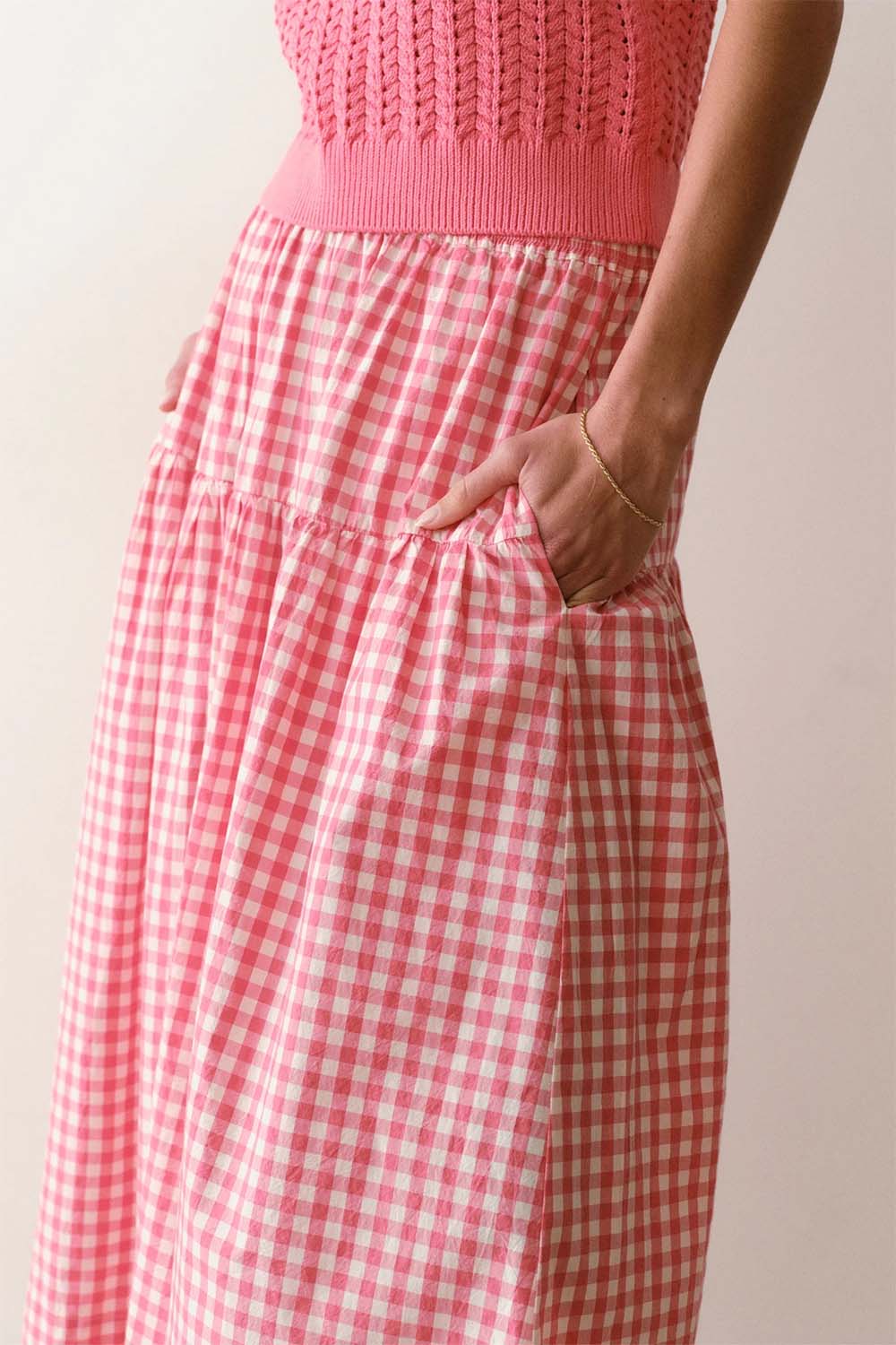 marine layer gia poplin skirt cherry gingham detail