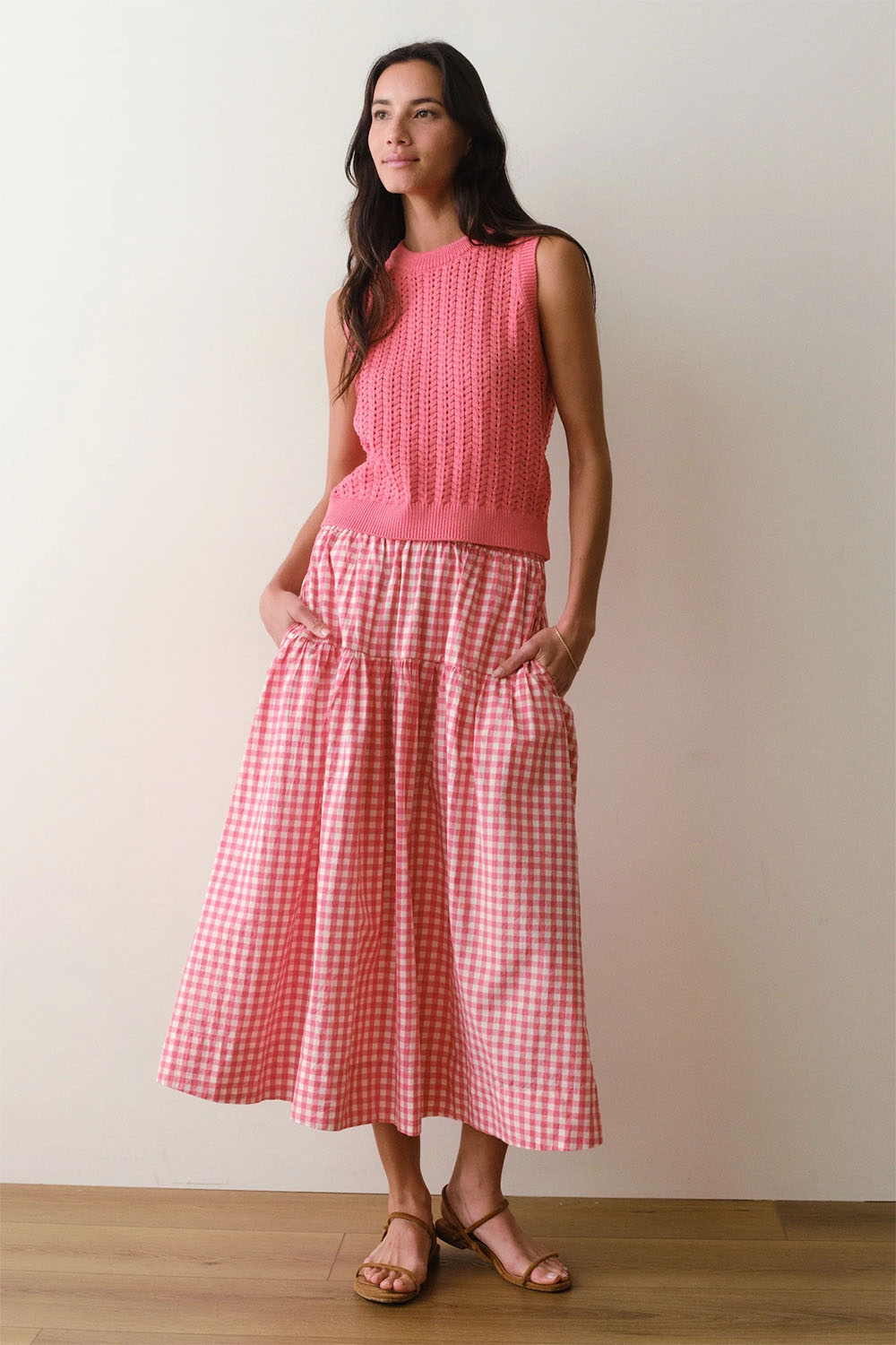 marine layer gia poplin skirt cherry gingham front