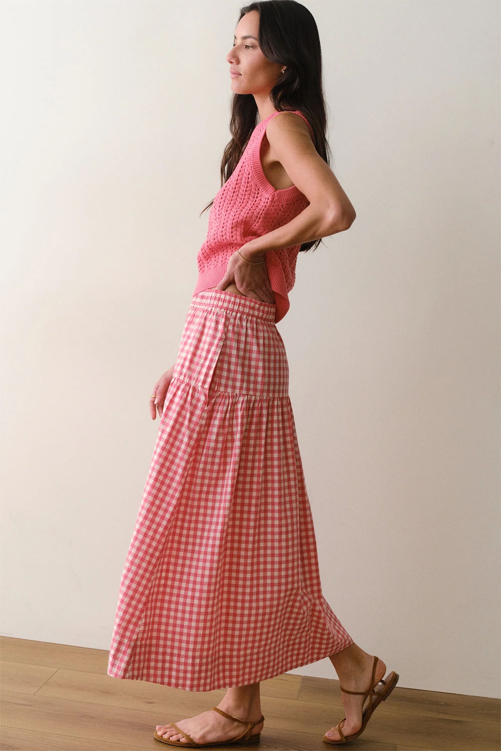 marine layer gia poplin skirt cherry gingham side