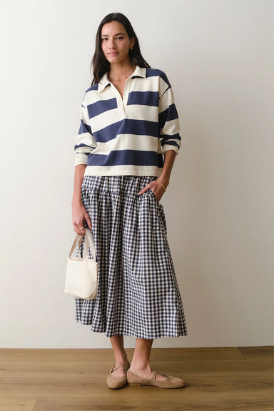 marine layer gia poplin skirt navy gingham 