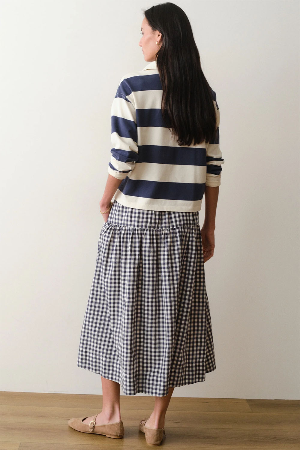 marine layer gia poplin skirt navy gingham back