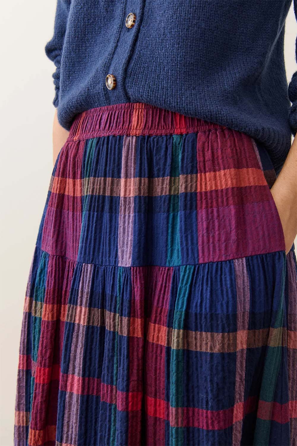 marine layer gia wool midi skirt multi plaid detail