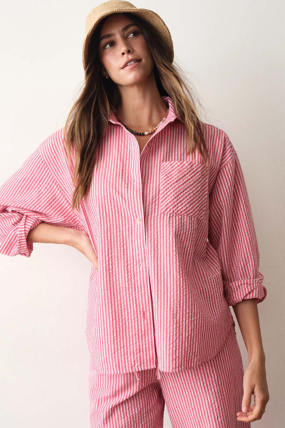 marine layer gracey seersucker shirt pink stripe