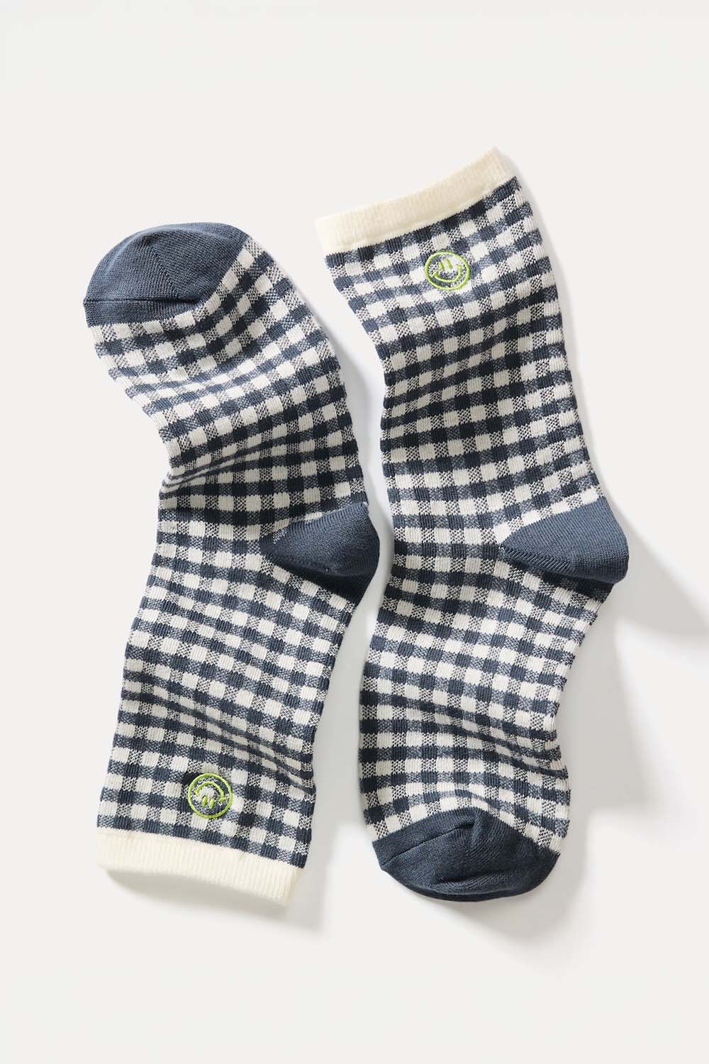 marine layer hi ankle crew sock blue gingham