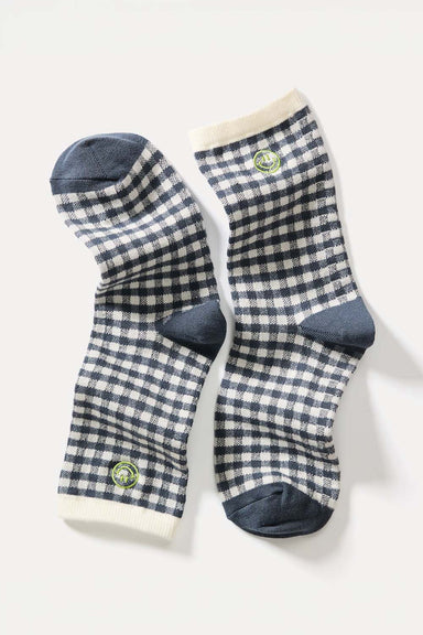 marine layer hi ankle crew sock blue gingham