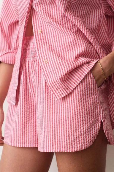 marine layer isla seersucker short pink stripe front