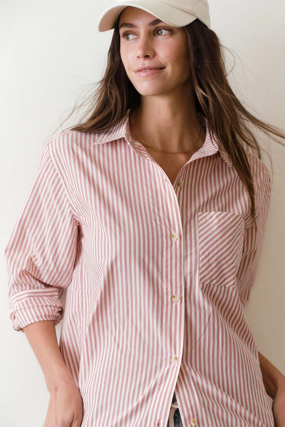 marine layer jane relaxed cali poplin shirt rust stripe detail