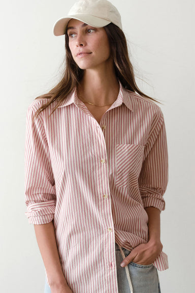 marine layer jane relaxed cali poplin shirt rust stripe front
