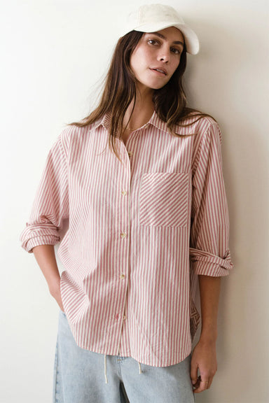 marine layer jane relaxed cali poplin shirt rust stripe profile