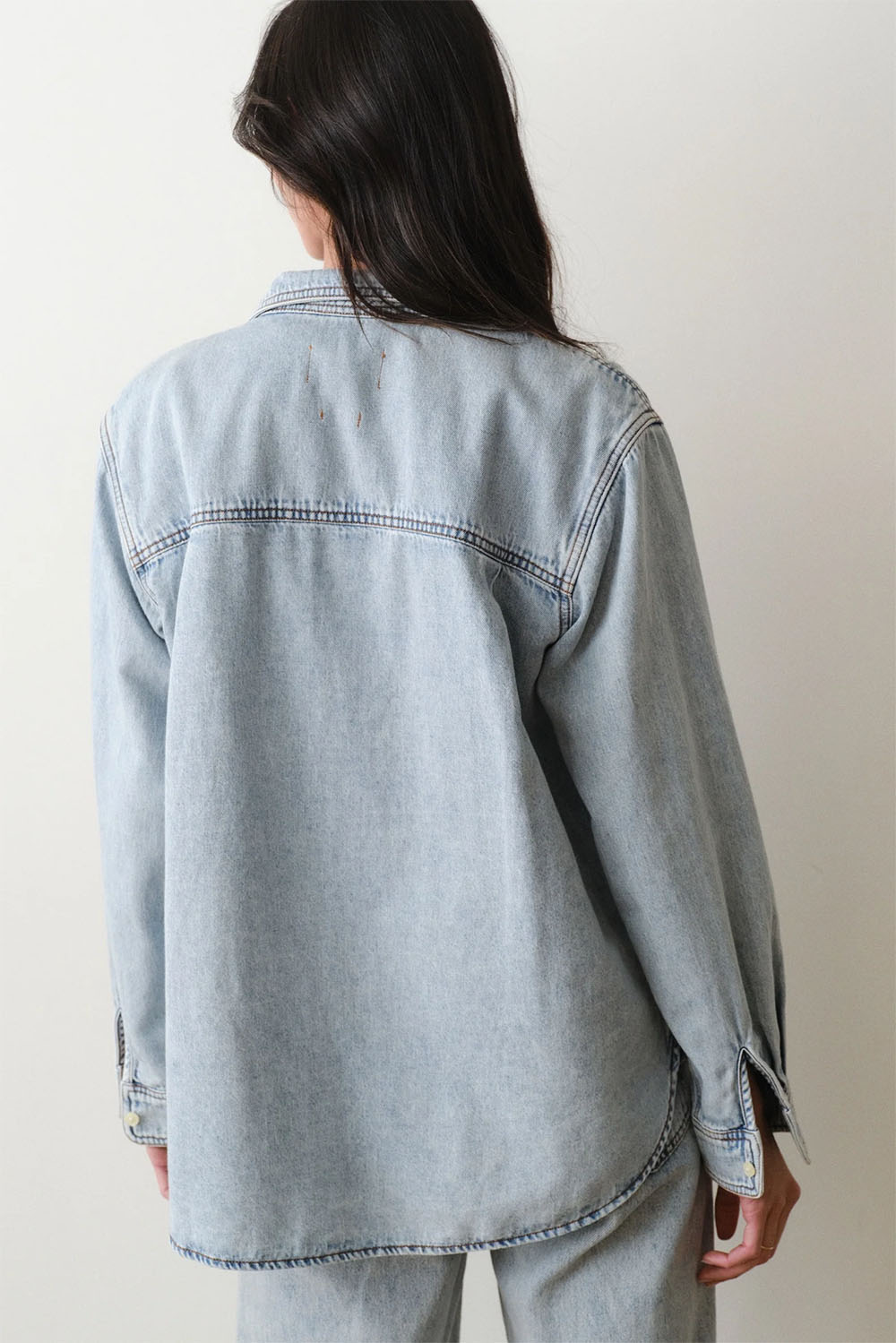 marine layer jane relaxed denim shirt medium wash back