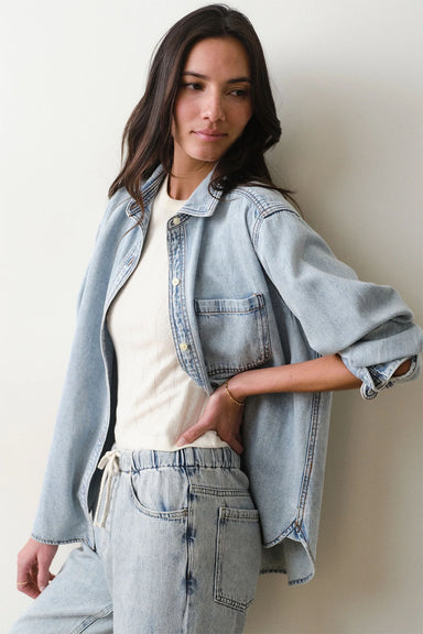 marine layer jane relaxed denim shirt medium wash side