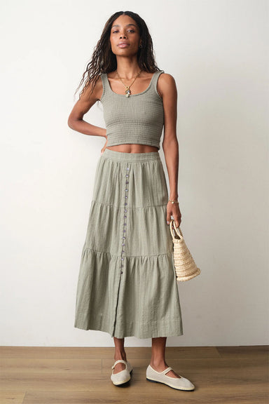 marine layer lana button through skirt sage