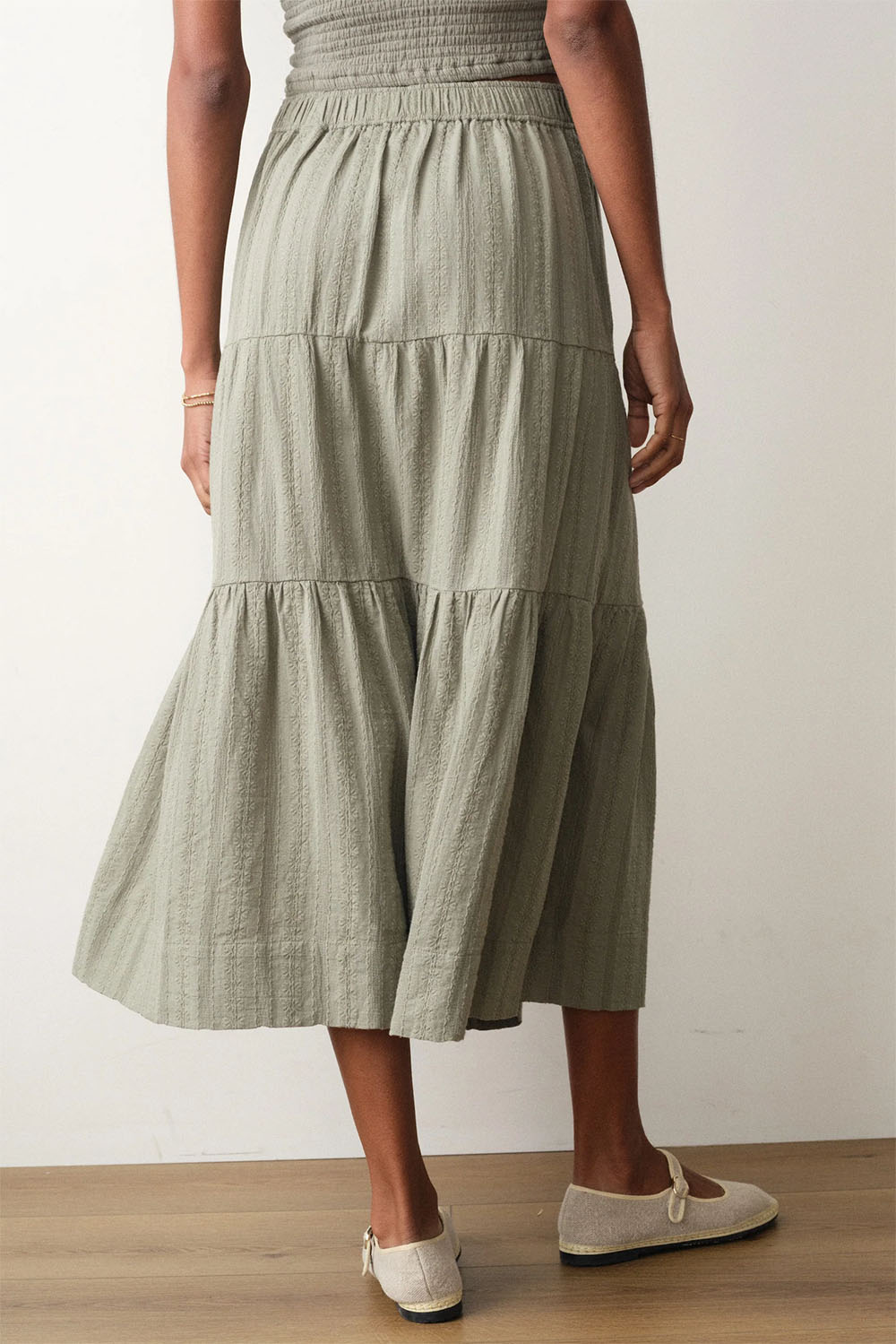 marine layer lana button through skirt sage back