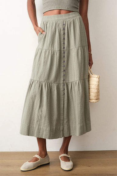 marine layer lana button through skirt sage front