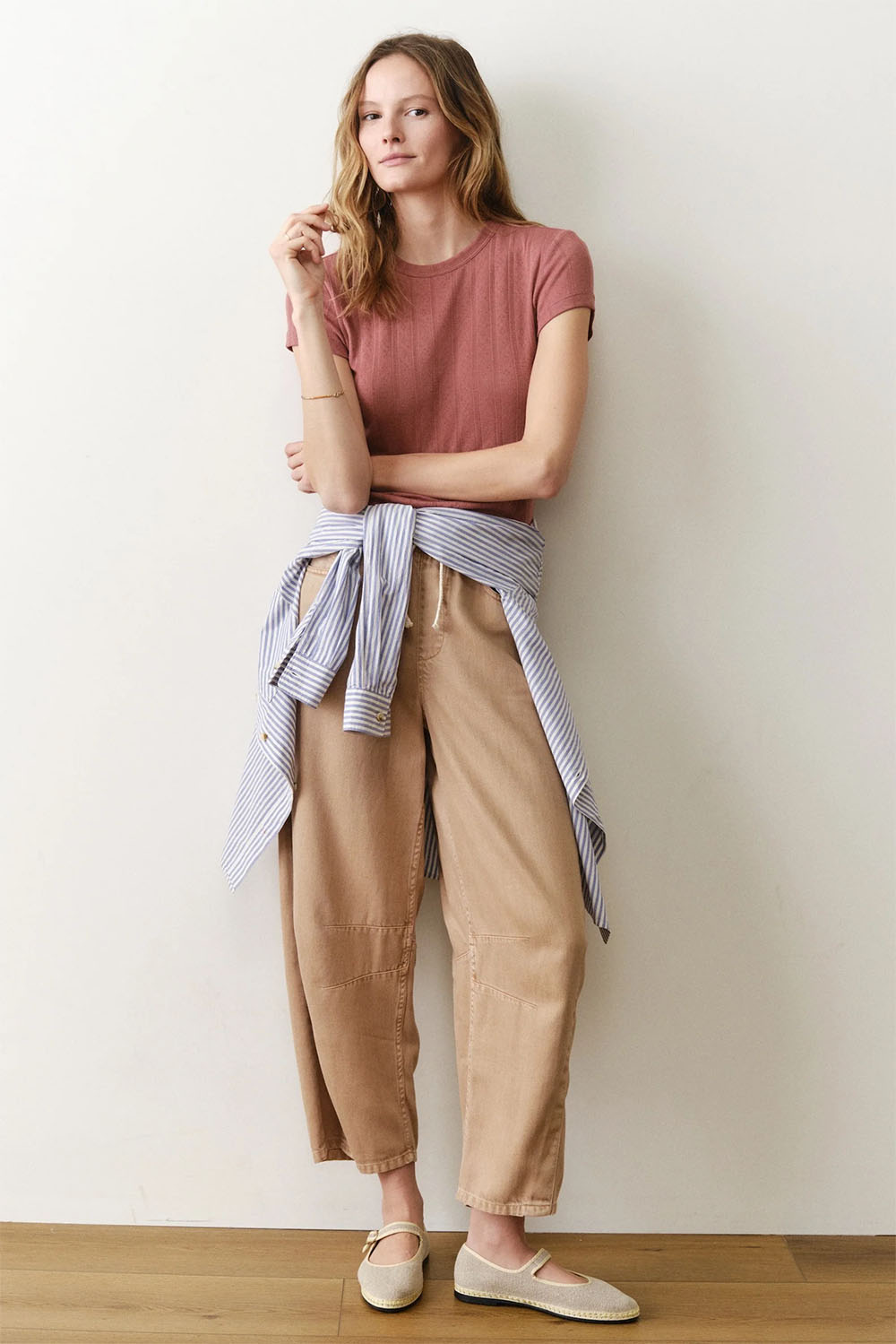 marine layer lexi pointelle crew tee dusk rose