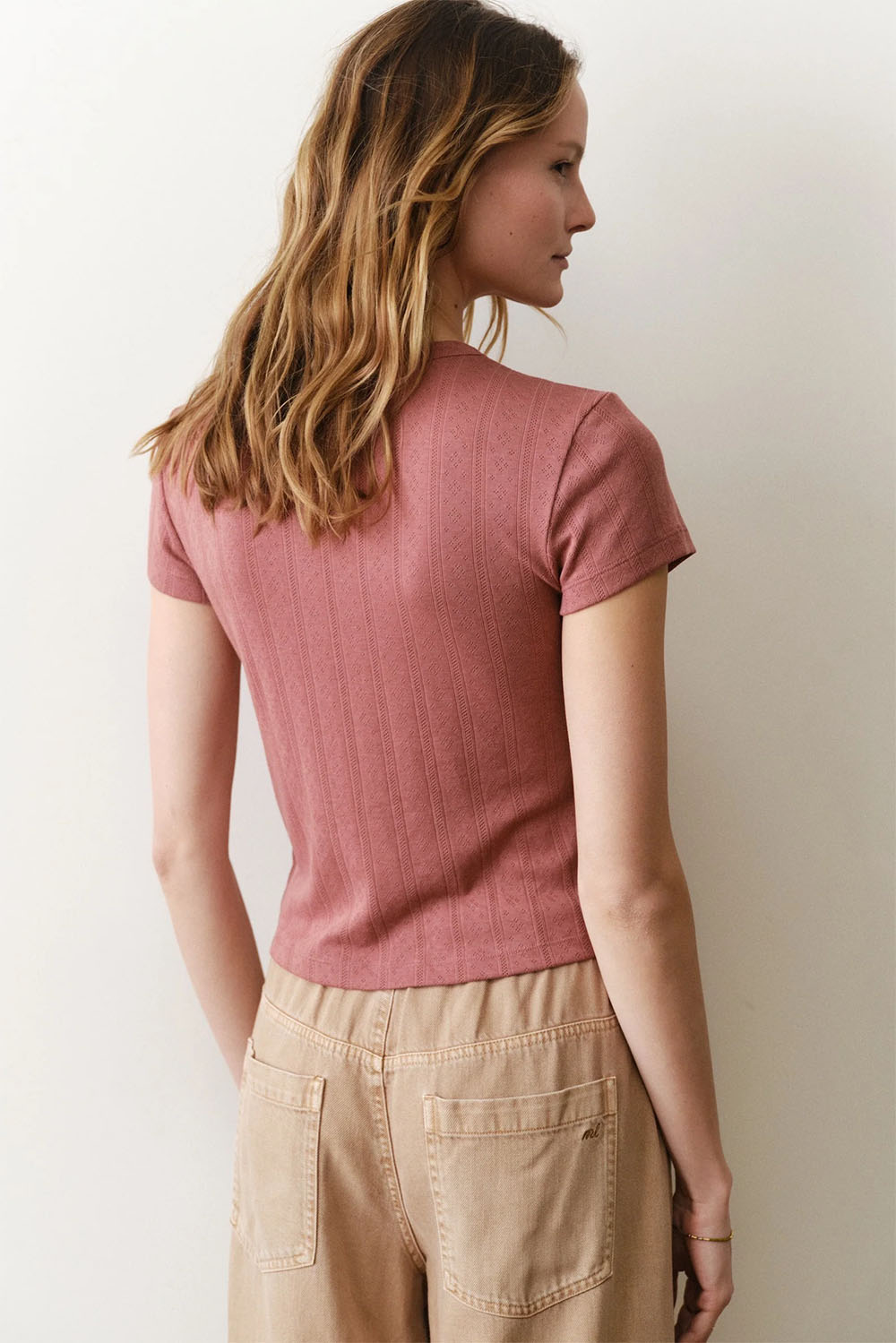 marine layer lexi pointelle crew tee dusk rose back
