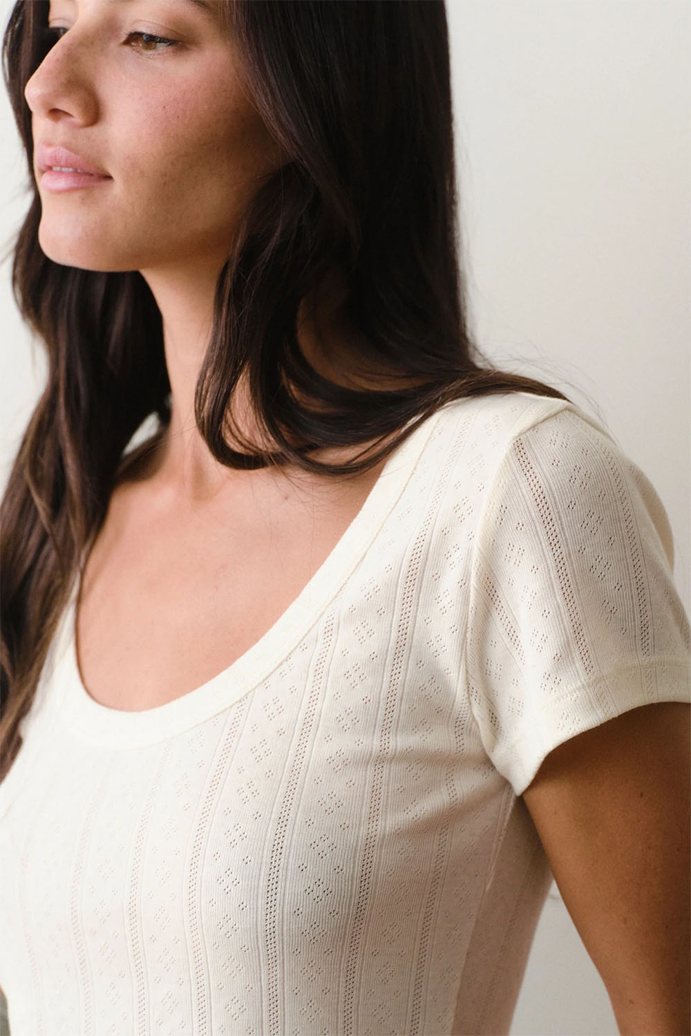 marine layer lexi pointelle scoop tee antique white detail