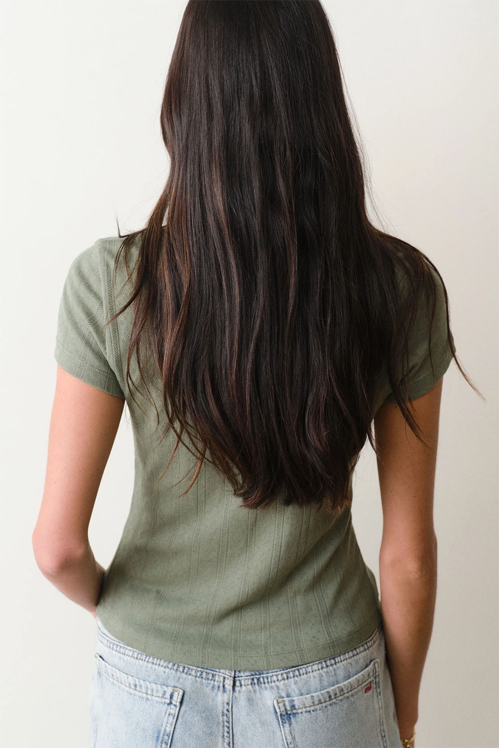 marine layer lexi pointelle scoop tee olive back