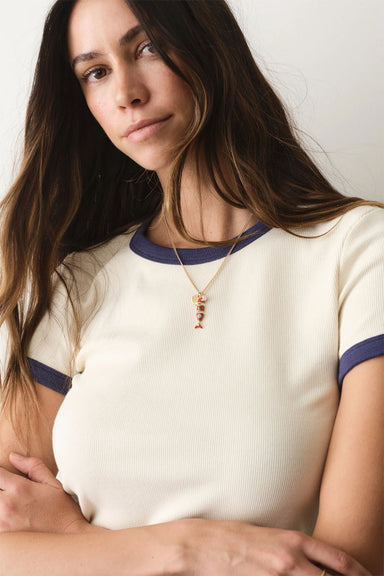 marine layer lexi rib ringer tee cream bay blue detail