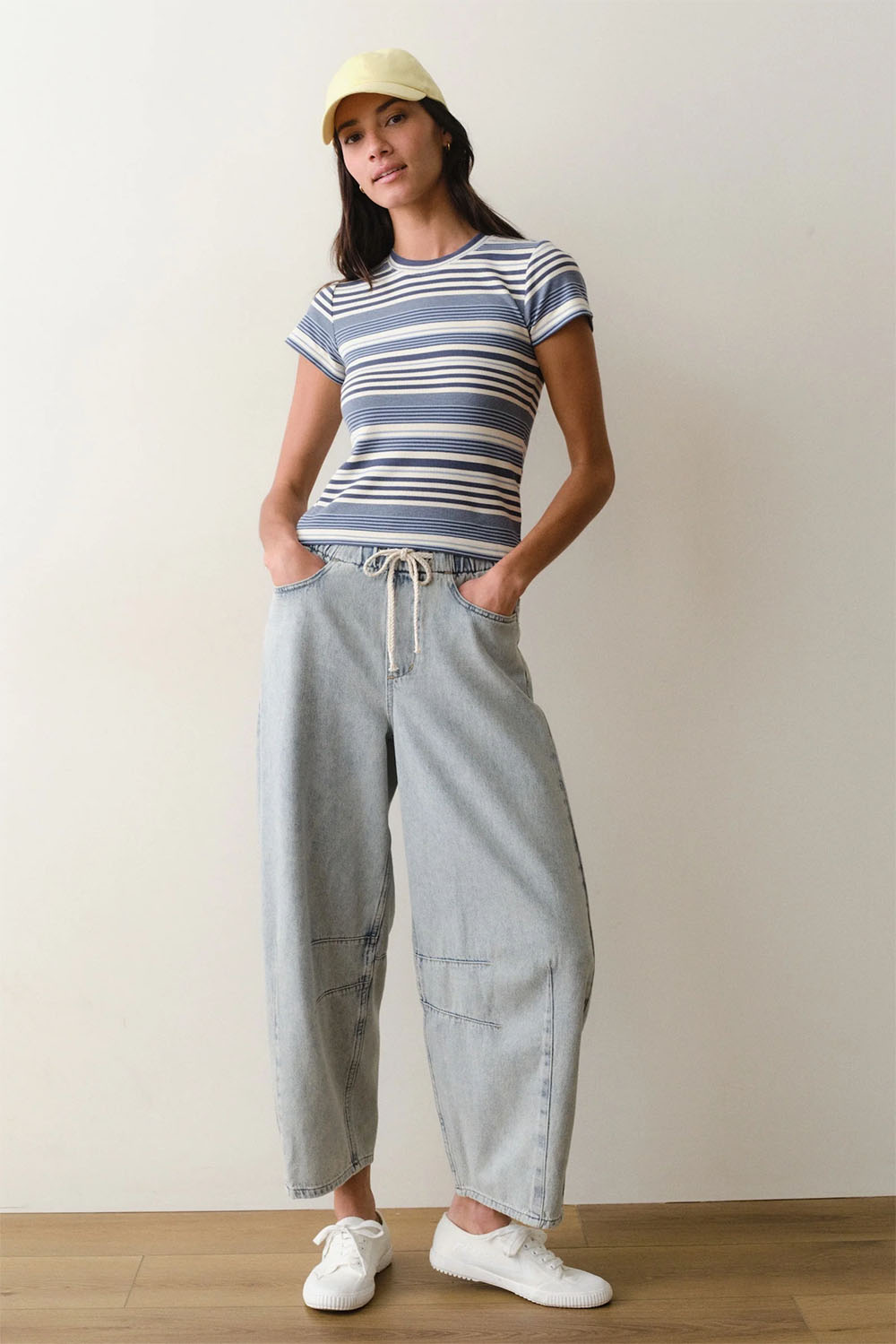 marine layer lexi rib sun in crew tee blue stripe
