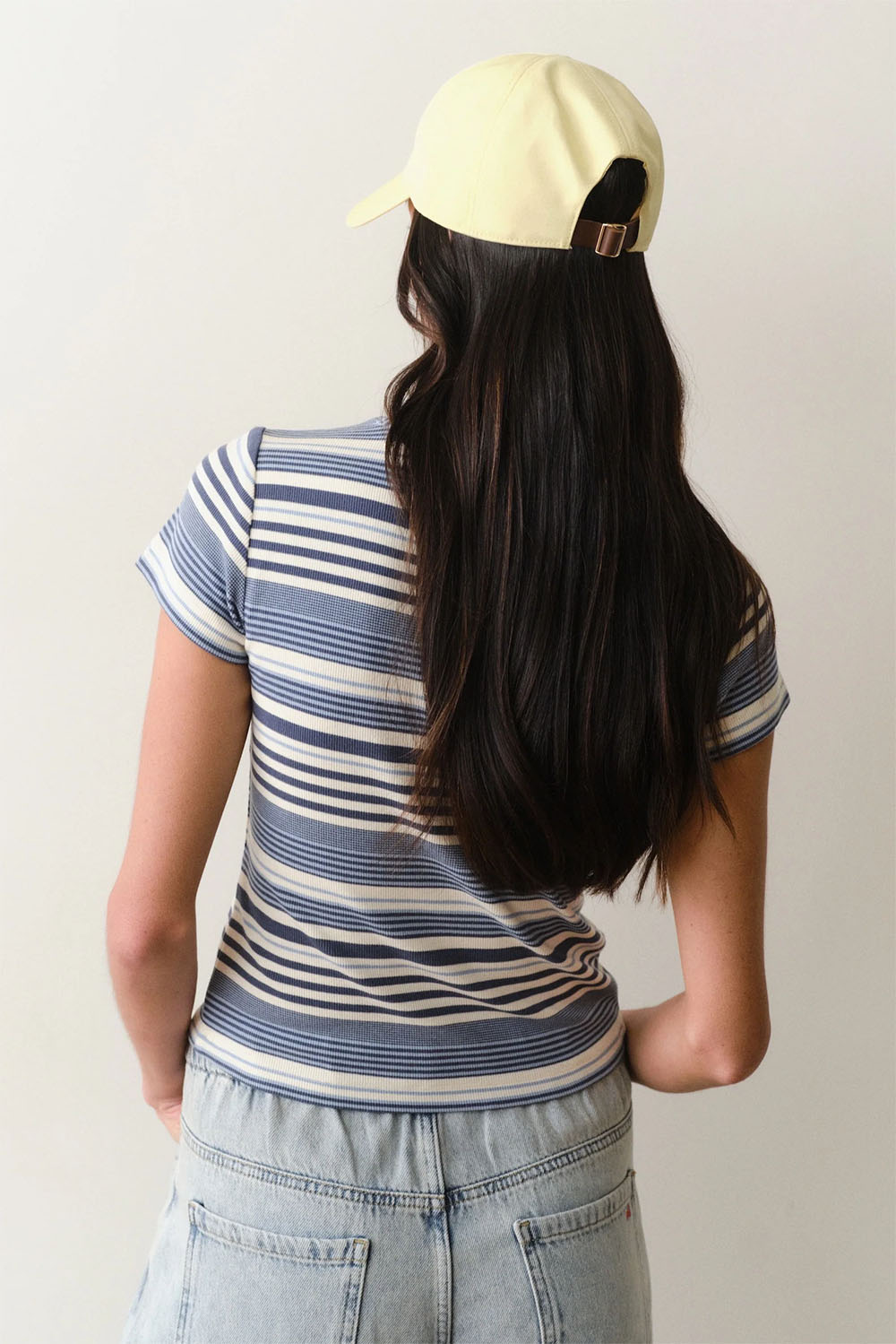 marine layer lexi rib sun in crew tee blue stripe back