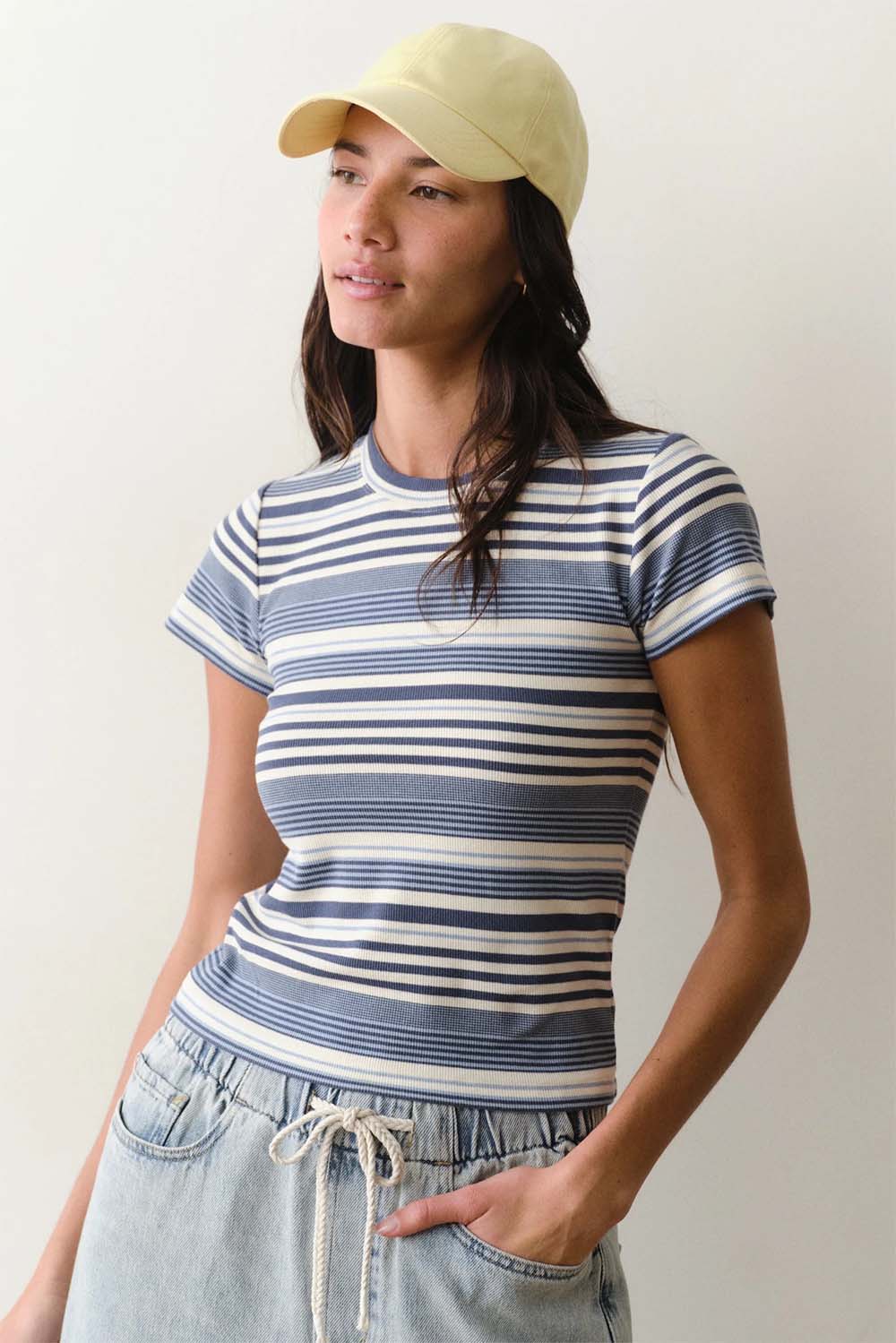 marine layer lexi rib sun in crew tee blue stripe side