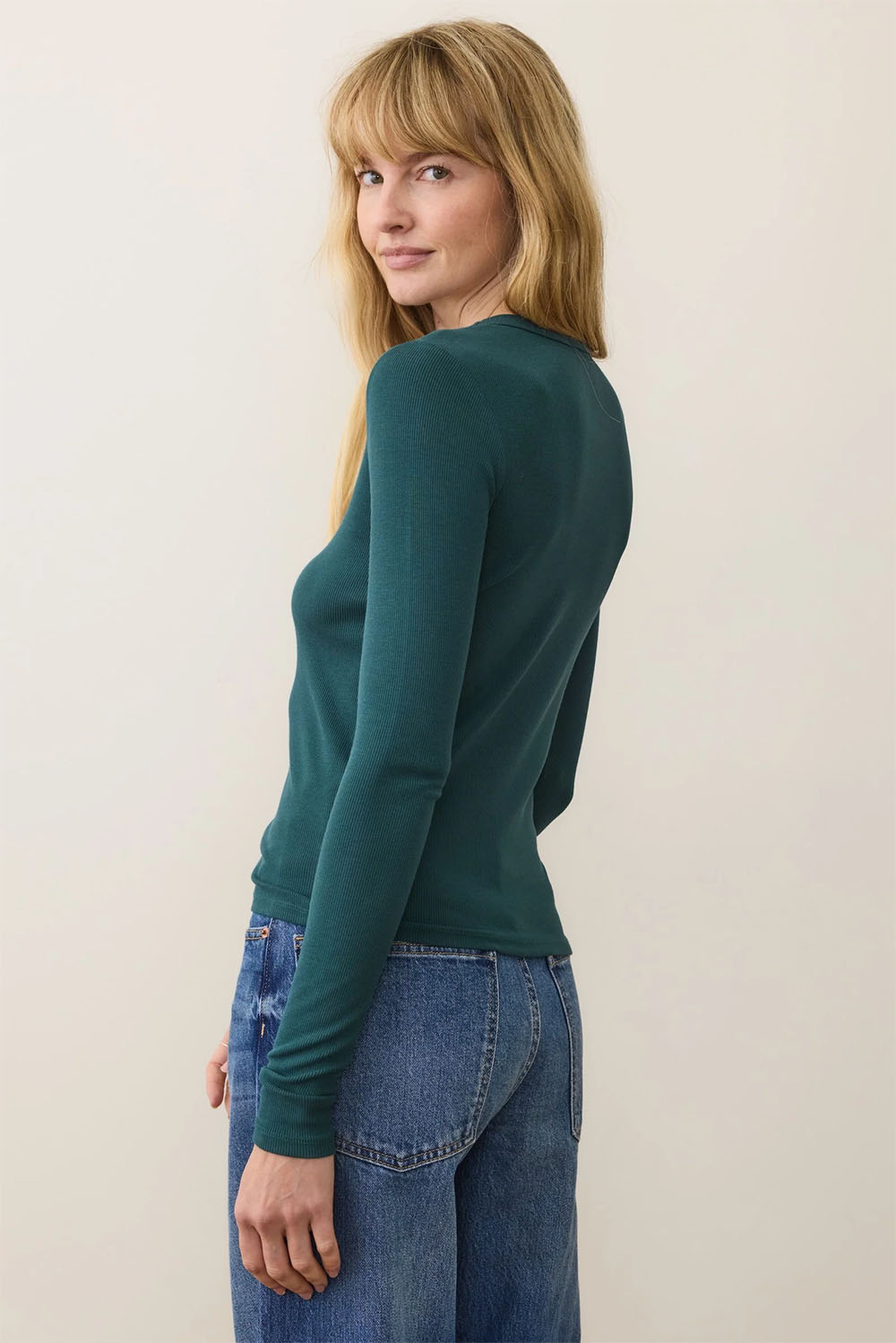 Marine Layer - Lexi Rib Sun-In LS Tee - Emerald - Back