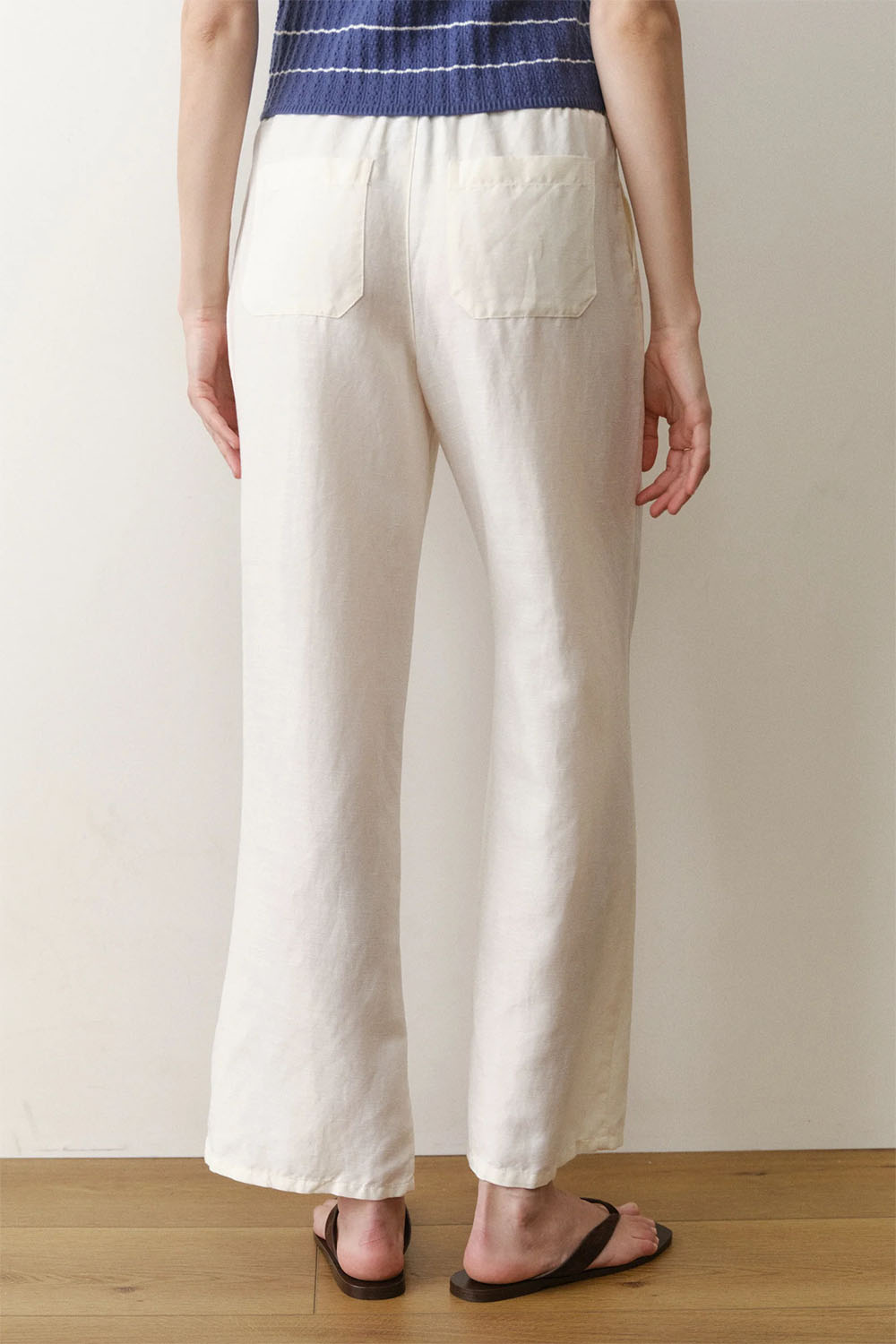 marine layer linen drawstring pant antique white back